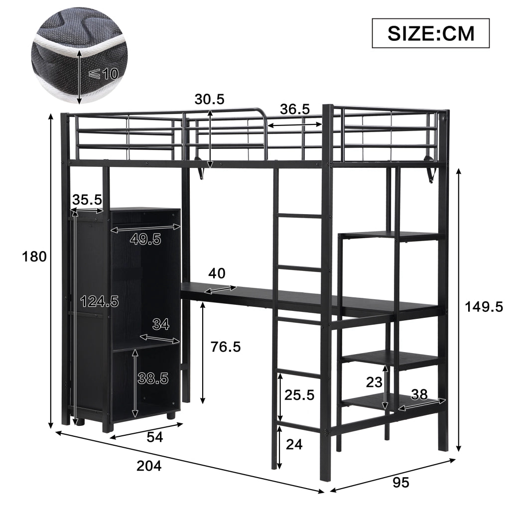 Letto a Castello per Bambini 90x200 cm con Sponde di Sicurezza, Nero