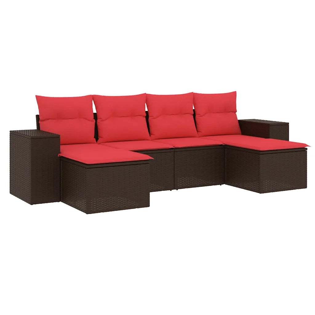 Set Divani da Giardino 6 pz con Cuscini Marrone in Polyrattan 3222923