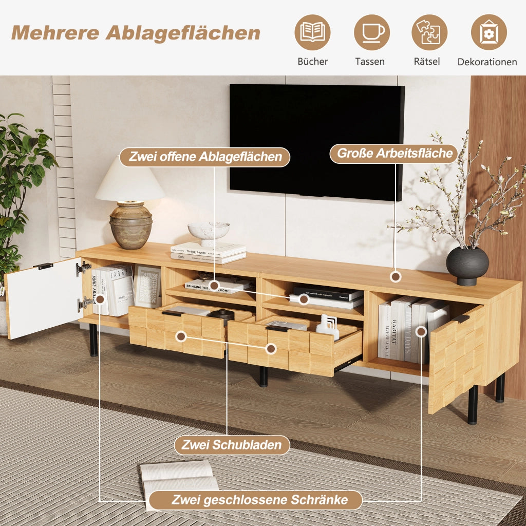Cassettiera TV Naturale in MDF e Truciolare 200 x cm