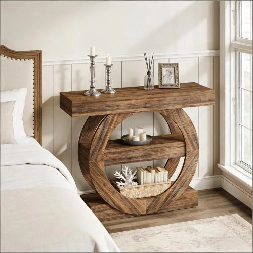Consolle con 3 ripiani aperti stile rustico per ingresso e soggiorno in legno marrone rustico 105 × 30 × 85 cm