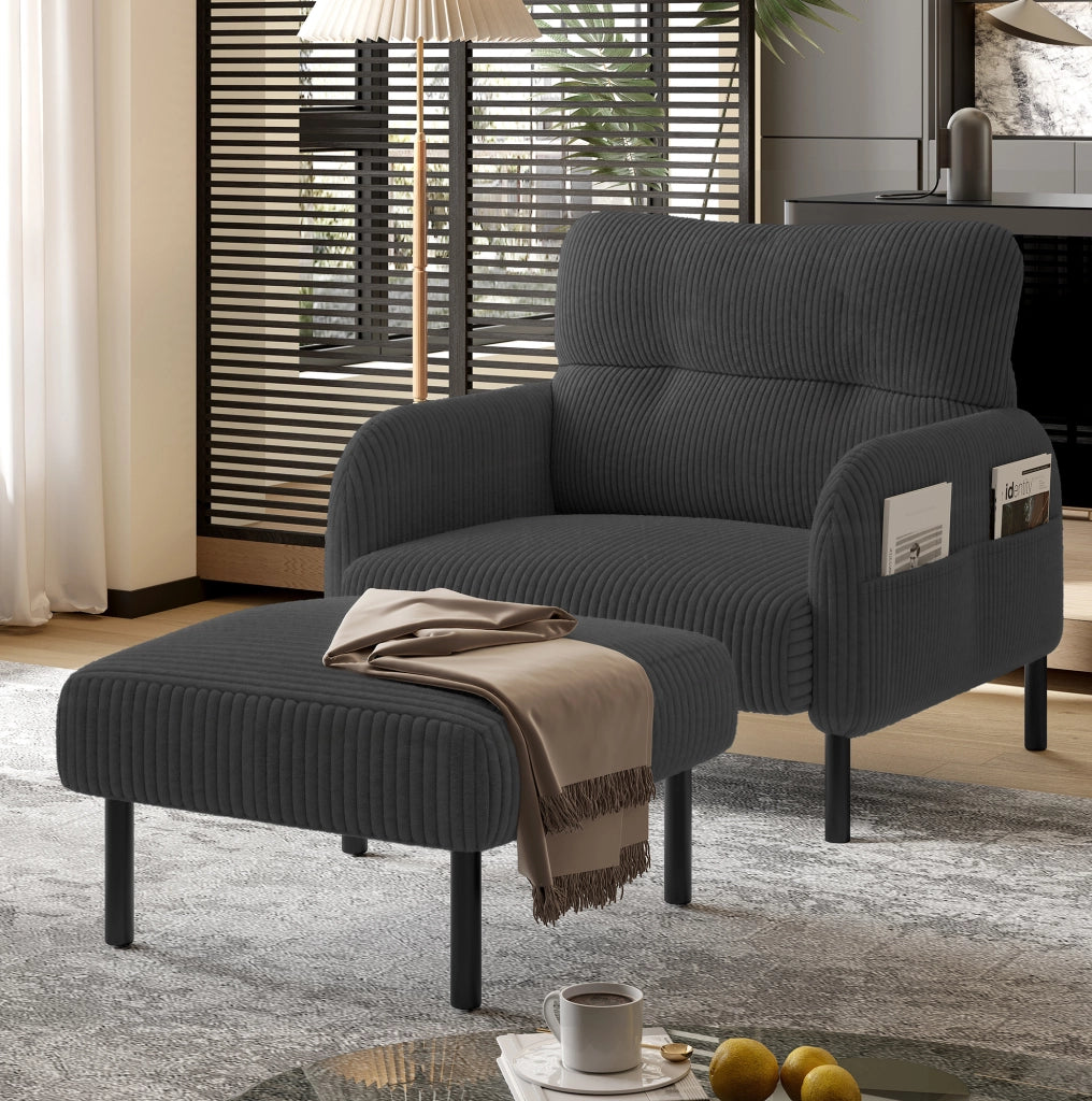 Pouf in velluto a coste con struttura metallica – morbido rivestimento in velluto per comfort ottimale – versatile come poggiapiedi, seduta o tavolino