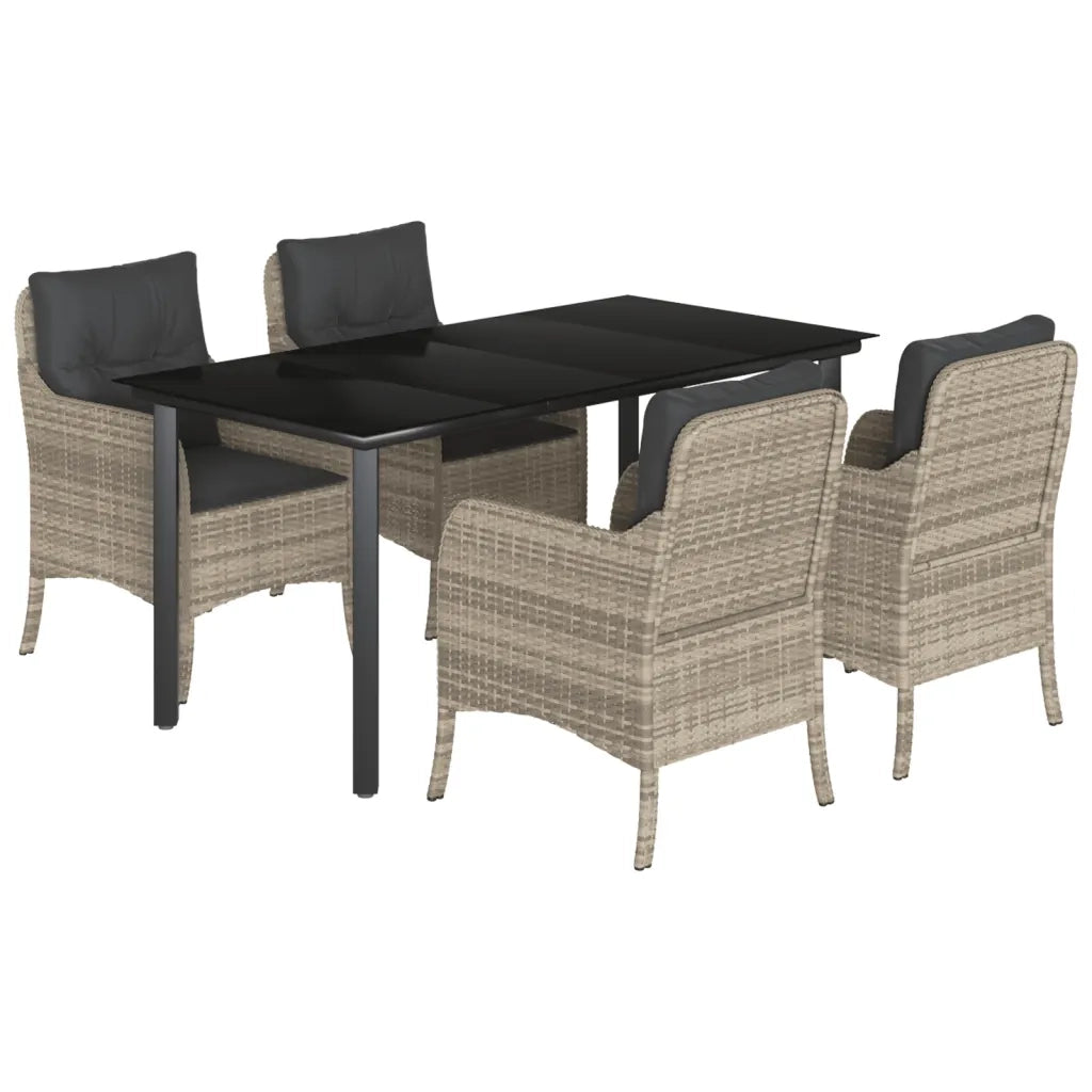 Set Pranzo da Giardino 5pz con Cuscini Grigio Chiaro Polyrattan