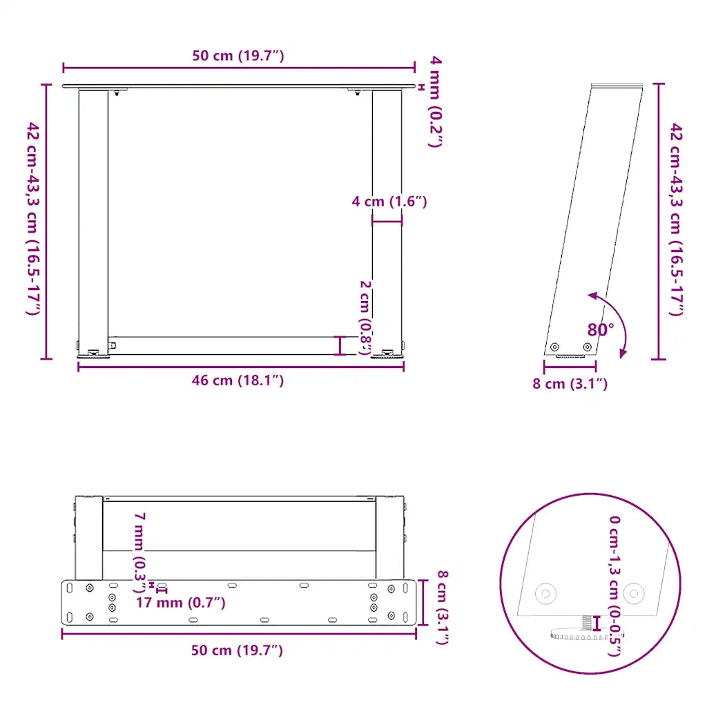 Gambe per Tavolino da Caff¨¨ a Forma di U 2 pz | Piede del tavolo Antracite 50x(42-43) cm Acciaio