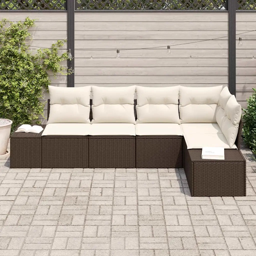 Set Divano da Giardino 5 pcs Marrone e Crema polyrattan