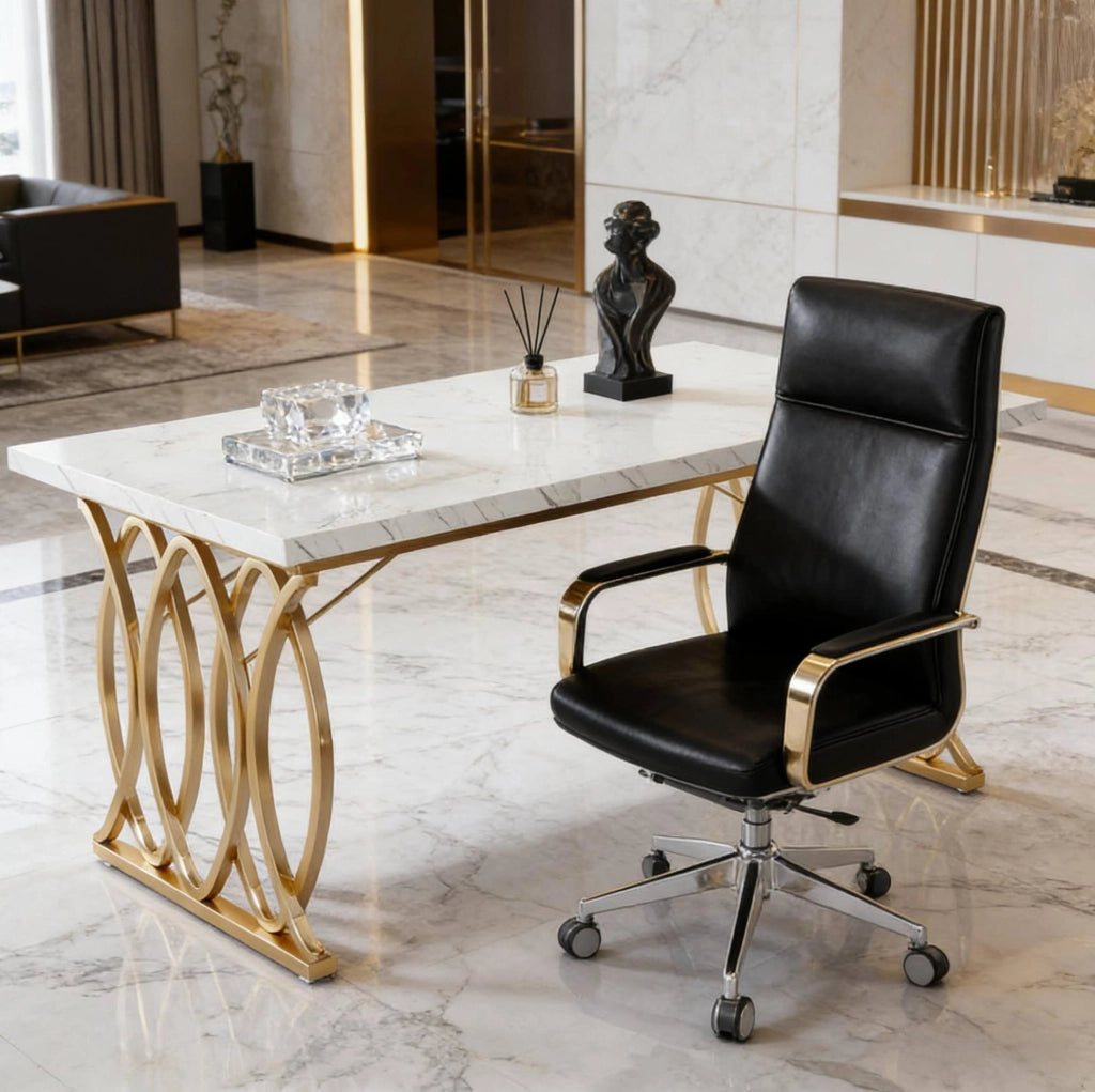 Scrivania da ufficio moderna 160x80 cm con piano in legno artificiale bianco e struttura metallica