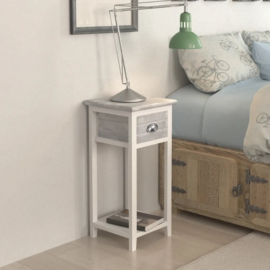 Comodino con 1 Cassetto Grigio e Bianco 242038