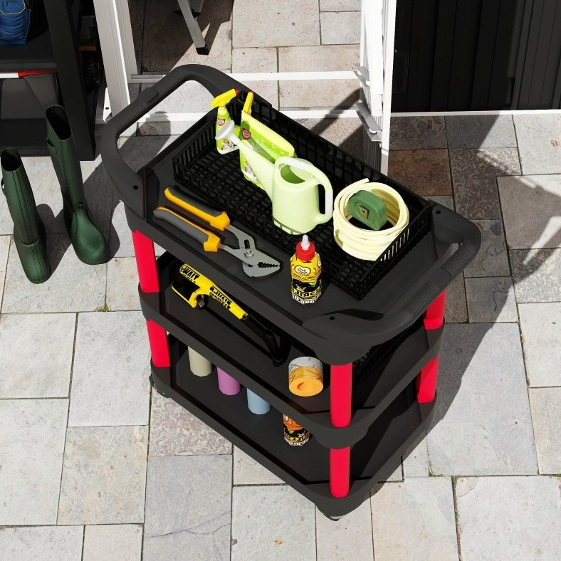 Carrello portautensili ULEVR a 3 ripiani con maniglia e ruote con freno, 81x43x96 cm, nero