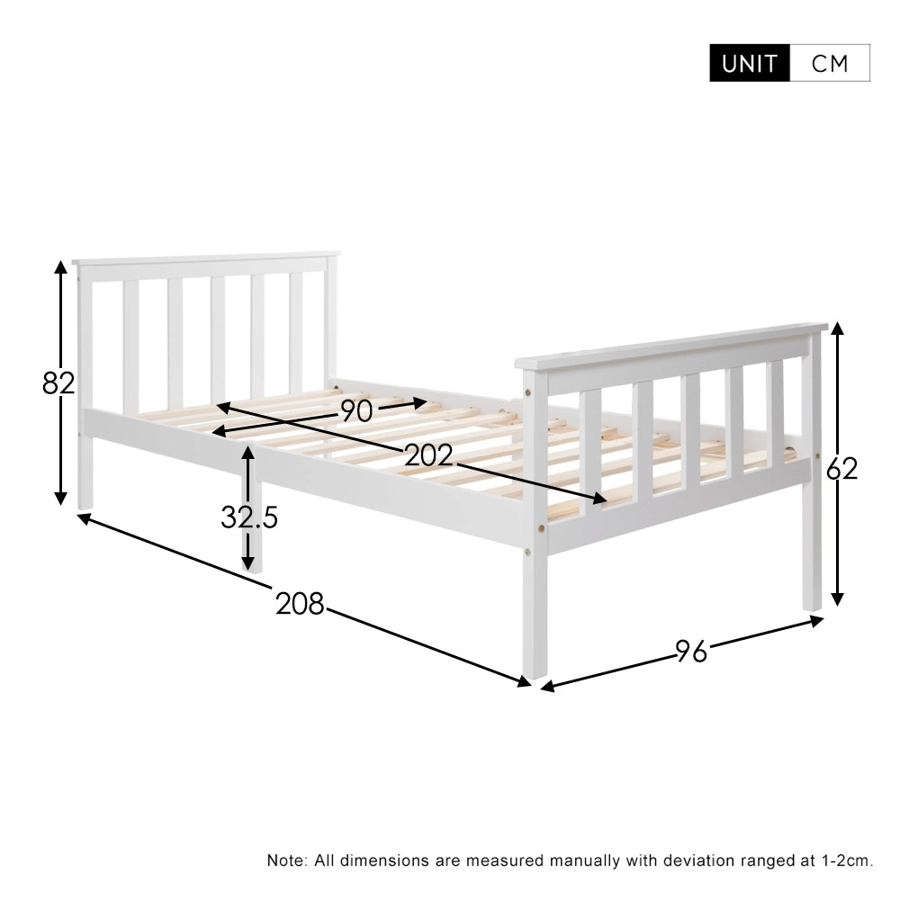 Letto singolo in legno composto da struttura con rete a doghe, letto in legno con testiera - 90 x 200 cm, pino massello, letto per bambini, letto per