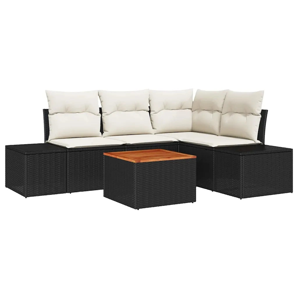 Set Divano da Giardino con cuscino 5 pcs Nero polyrattan 3347950