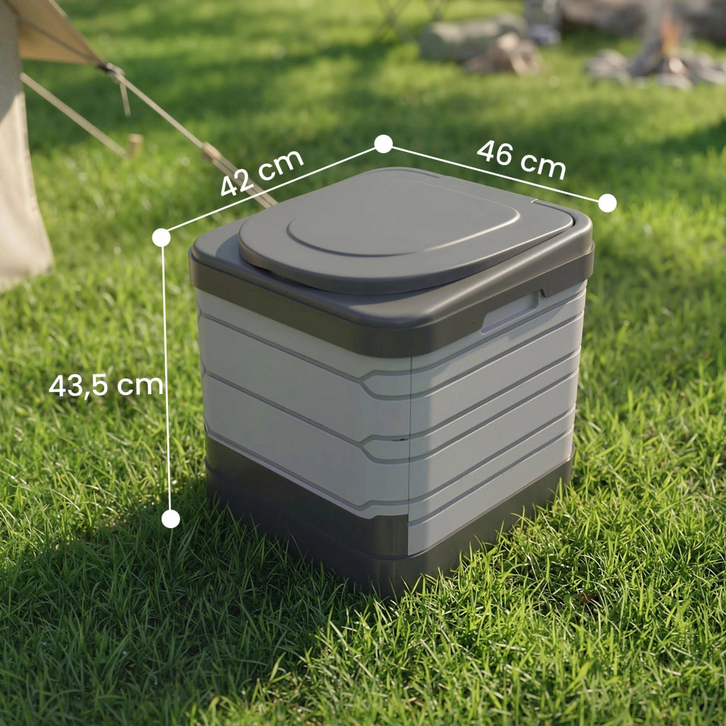 WC Portatile da Campeggio Toilette Pieghevole Grigio con Sacchetti e Polvere Coagulante fino a 150 kg 42x46x43,5 cm