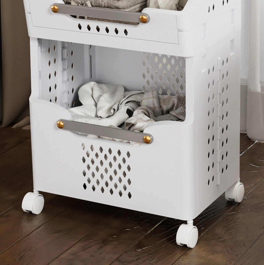 Carrello portaoggetti mobile in polipropilene grigio crema con ruote e freni