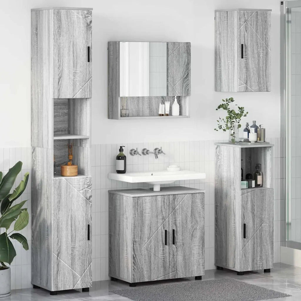 Set di mobili per il bagno con porta 5 pcs Grigio Sonoma
