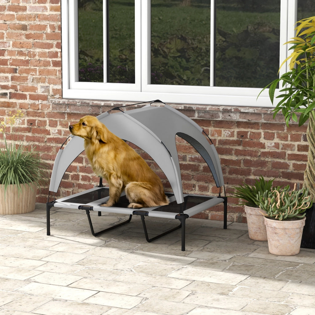 Lettino per cani da esterno con tetto in oxford grigio chiaro traspirante e telaio in acciaio 106 × 76 × 94 cm