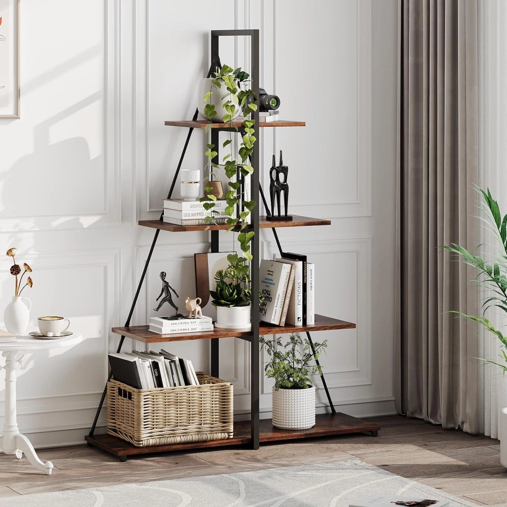 Scaffale Libreria Industriale 4 Ripiani Mobile a Giorno in Legno e Metallo per Soggiorno e Cucina 100x33x142cm Marrone