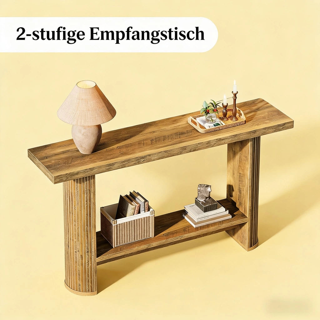 Consolle moderna dal design sottile in legno ingegnerizzato marrone salvaspazio per ingresso e soggiorno 153 × 38 × 16 cm