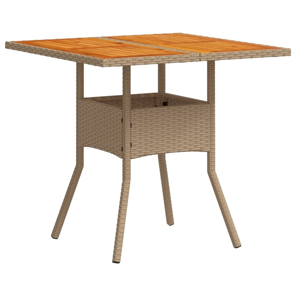 Tavolo da Giardino Beige 80x80x75 cm Polyrattan e Legno Acacia 368133