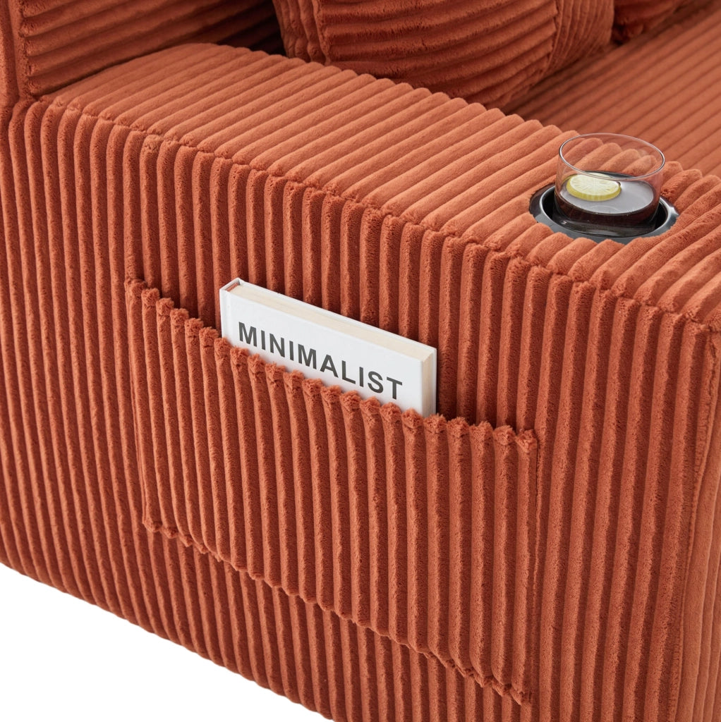 DIVANO Pouf 151x133x64 cm in velluto a coste arancione con 2 cuscini