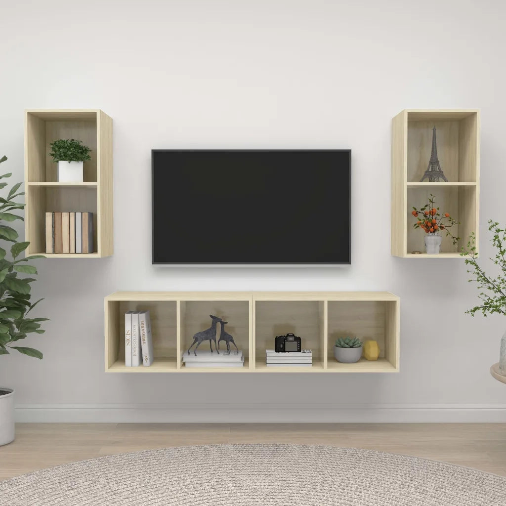 Mobile TV a Parete 4 pz | Armadietto TV | Mobile Porta TV Rovere Sonoma in Truciolato
