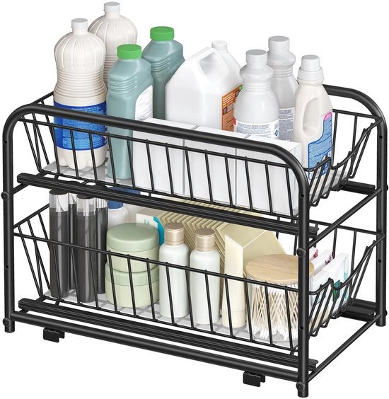 Organizzatore per cucina 2 livelli - Système di archiviazione - Stivale a pile - Resistente all'ossidazione - Maniglie in metallo - Per cucina/bagno