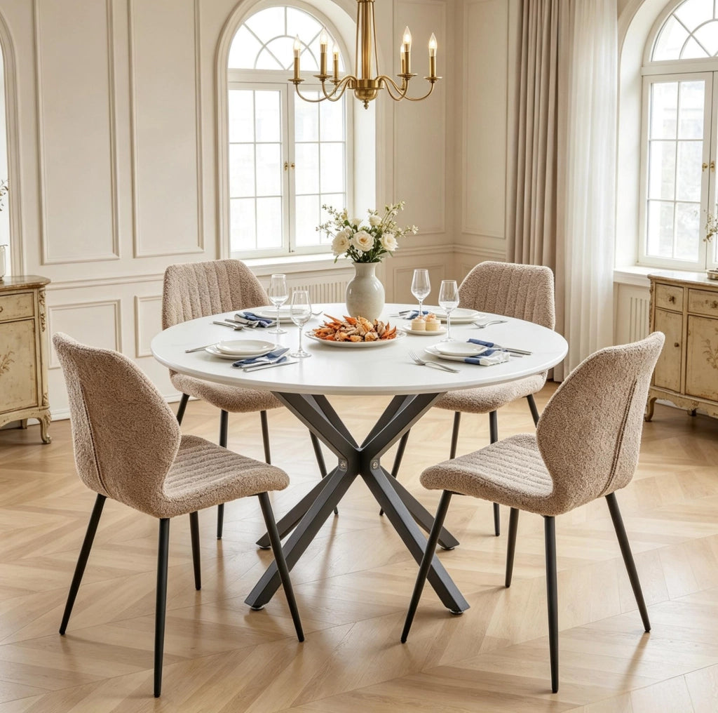 SEDIE Imbottite in Lino Marrone con Struttura in Metallo, Set da 4 pezzi
