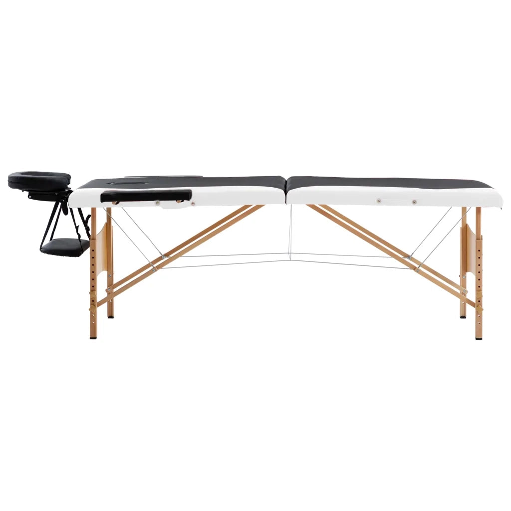 Lettino Massaggio Pieghevole a 2 Sezioni Legno Nero e Bianco CFW4512502