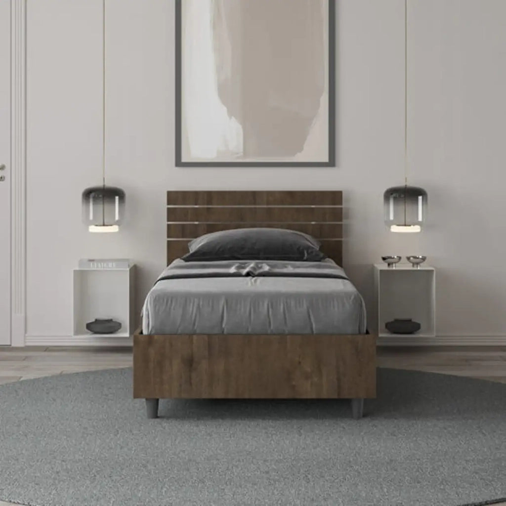Letto singolo contenitore 80x190 testata dritta con doghe noce Ankel