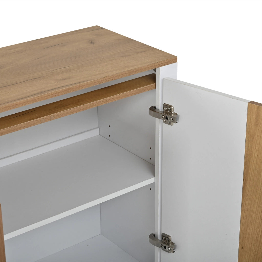 Credenza con 4 ante; ripiani regolabili e LED RGB - per soggiorno - 140×35×70 cm - bianco