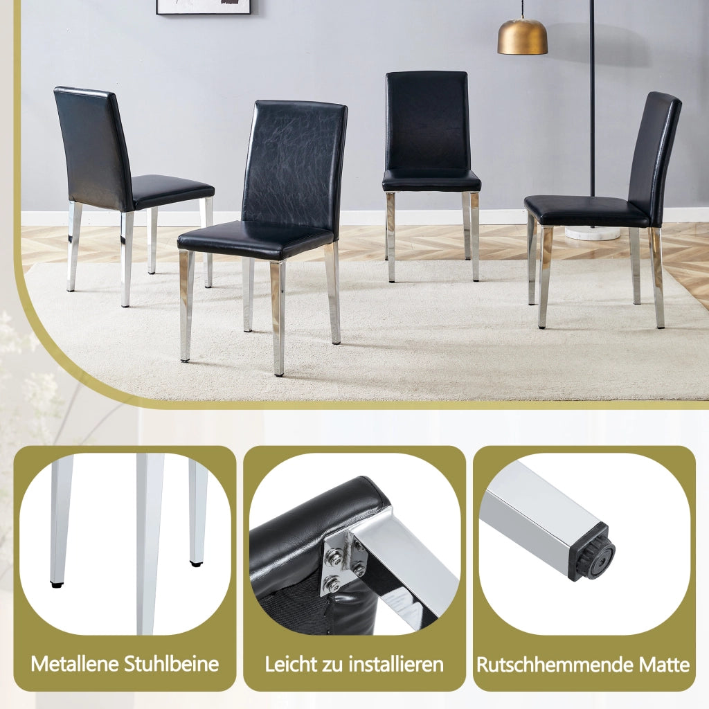 Set di 2 sedie da sala da pranzo con schienale ergonomico e gambe in metallo, in similpelle nero e argento