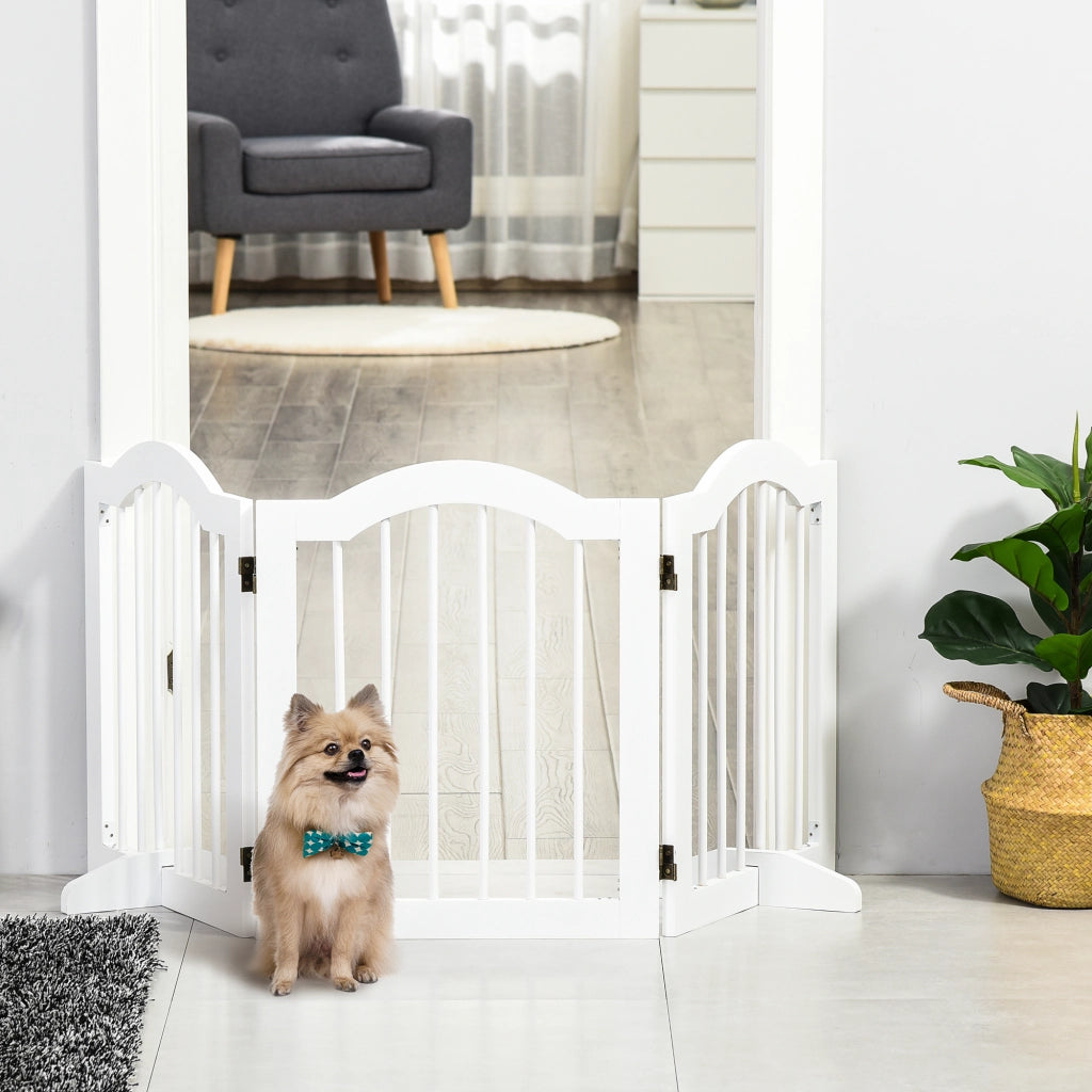 Cancelletto per cani richiudibile a 3 pannelli in legno e MDF bianco con piedi di supporto 154.5 × 61 cm