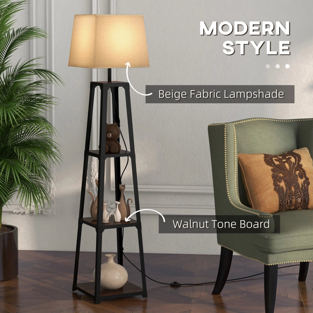 Lampada da Terra Ø42x166 cm in Metallo e MDF Nero e Beige