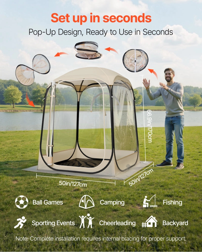 Tenda Igloo Pop-Up Trasparente per Giardino ed Esterni 127x127x170 cm Impermeabile in TPU e Oxford con Tappetino e Borsa