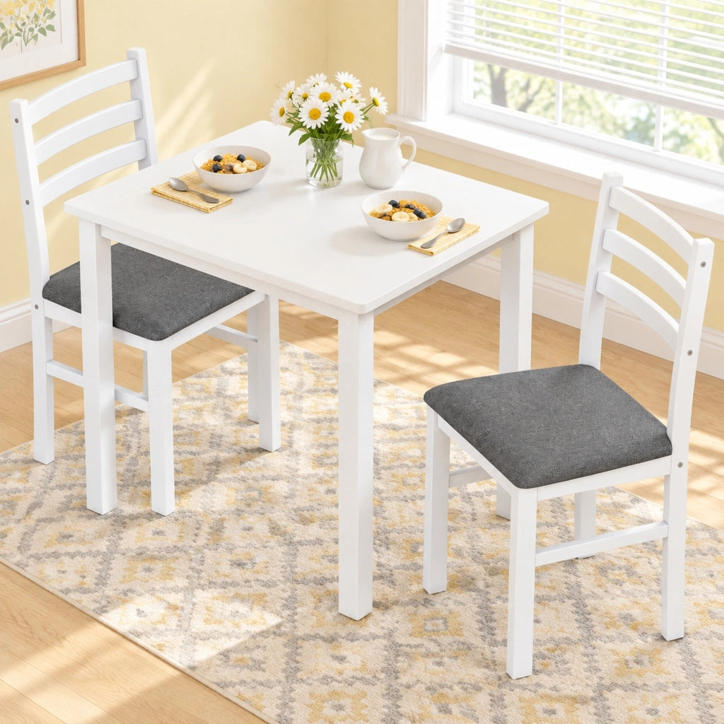 Set tavolo da pranzo 3 pezzi bianco con 2 sedie imbottite salvaspazio