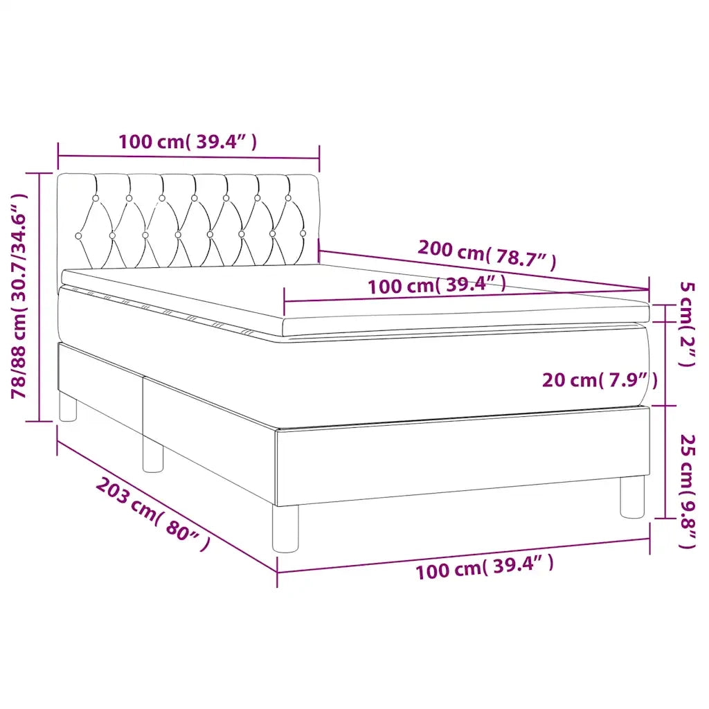 Giroletto a Molle con Materasso-Struttura Letto Nero 100x200 cm in Velluto 362532