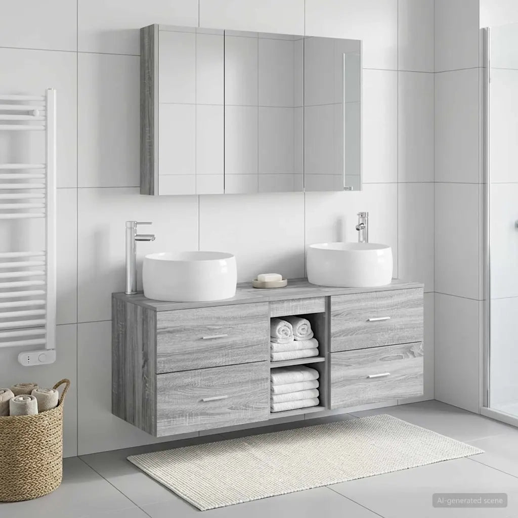 Set di mobili per il bagno 4 pz Sonoma grigio 3407028