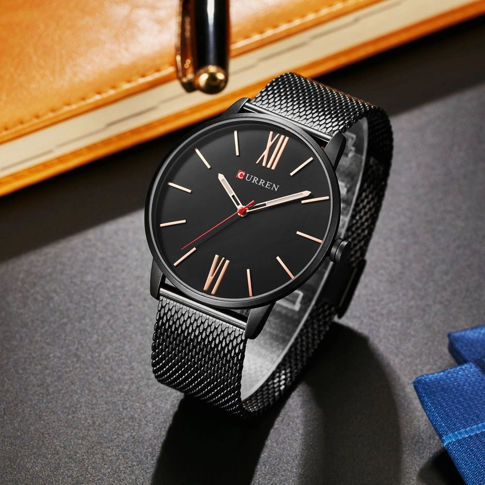 Trade Shop - Orologio Polso Curren 8238 Uomo Analogico Quarzo Maglia Nero Quad Nero -