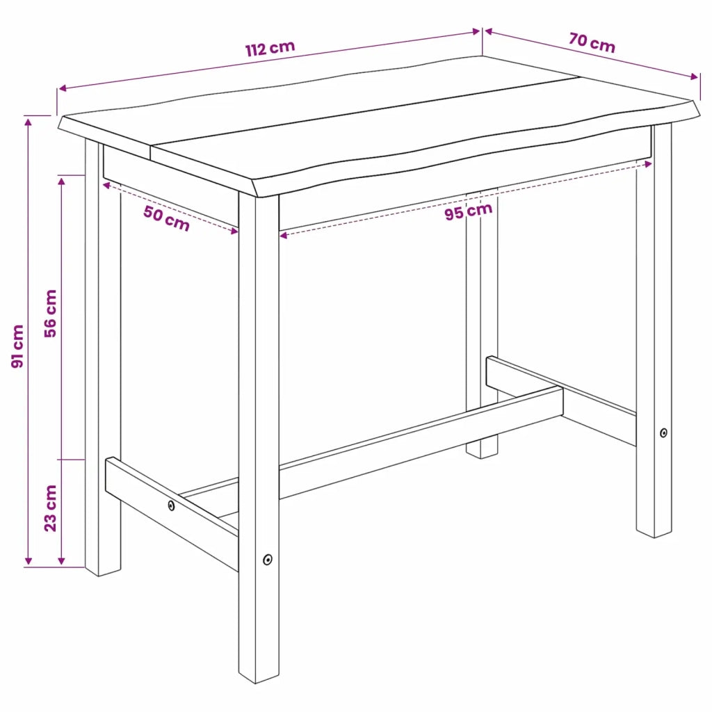 Tavolo Alto EKAI Bianco 112 x 70 x 91 cm Legno Massello di Pino 42037014