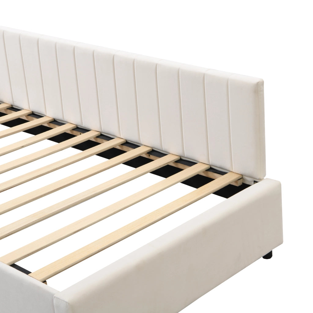 Divano letto 90 × 200 cm con rete a doghe rivestito in velluto beige struttura imbottita portata fino a 120 kg