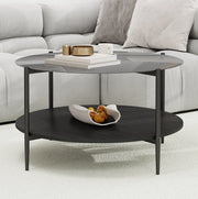 Tavolino da caff¨¨ rotondo ?82x45 cm a due ripiani in vetro temperato nero