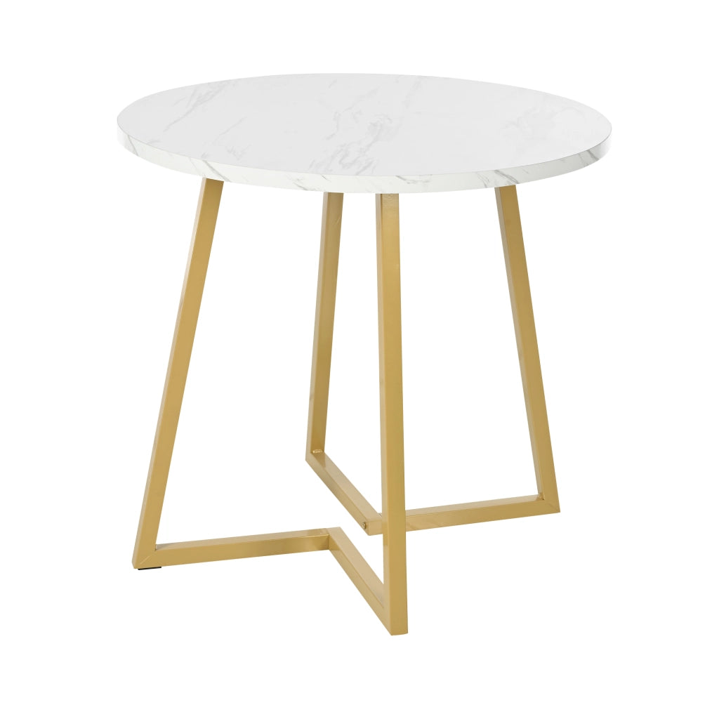 Tavolo da pranzo rotondo con piedini regolabili e struttura in metallo per cucina, MDF bianco, 80 × 75 cm