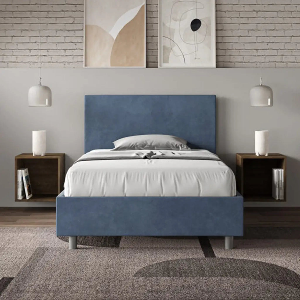 Letto una piazza e mezza con rete imbottito 120x200 microfibra blu Adele