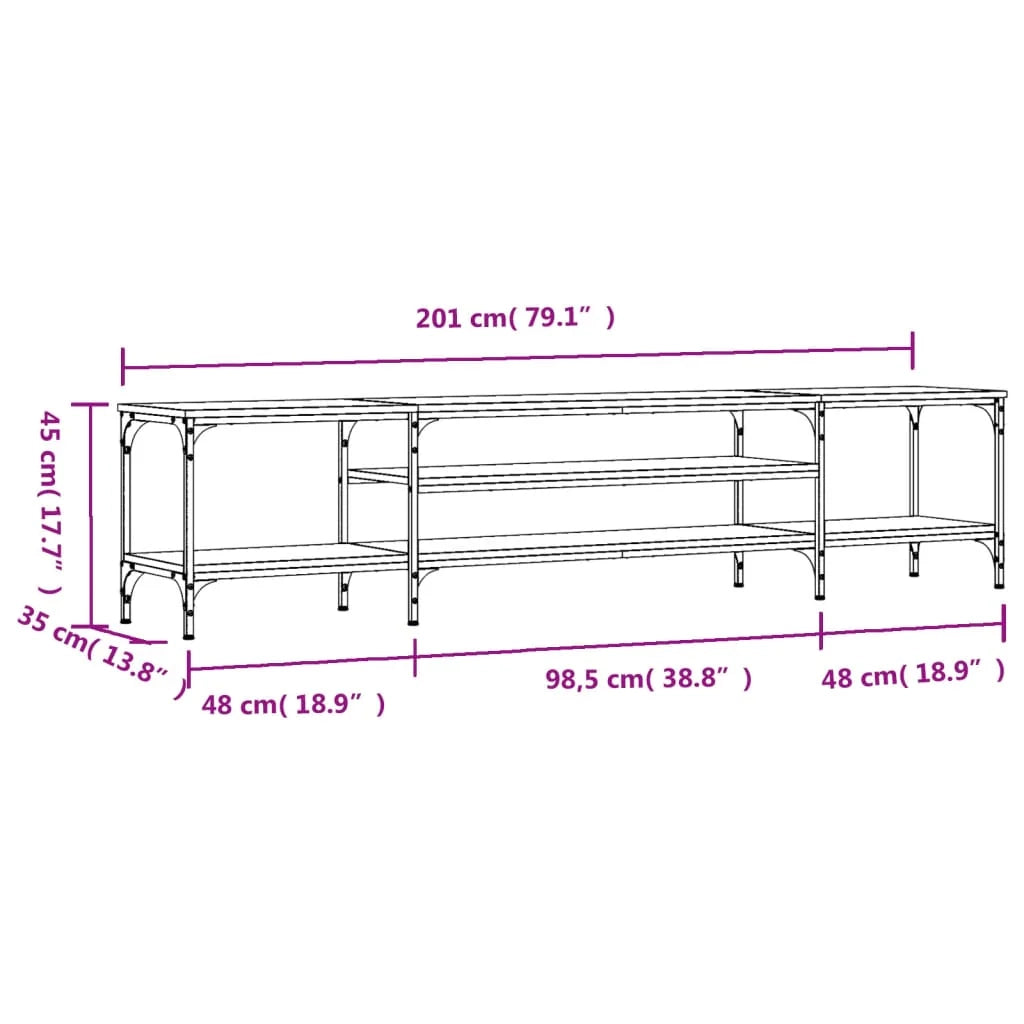 Mobile TV multimediale mensola per TV credenza per TV sala da pranzo soggiorno camera da letto Sonoma 201 x 35 x 45 cm legno ingegnerizzato e ferro grigio Sonoma 02_0028438
