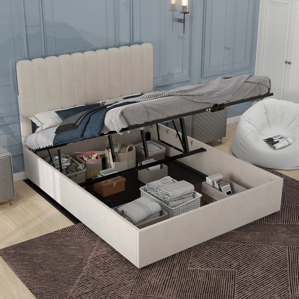 Letto Contenitore Imbottito 160x200 ¨C Xylo ¨C Beige, Testiera, Idraulico