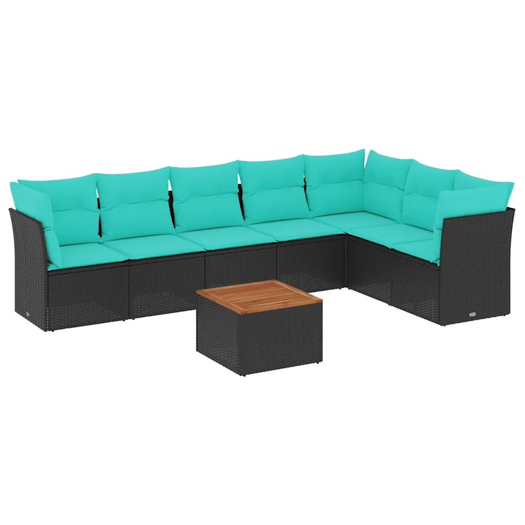 Set Divani da Giardino 8 pz con Cuscini Nero in Polyrattan