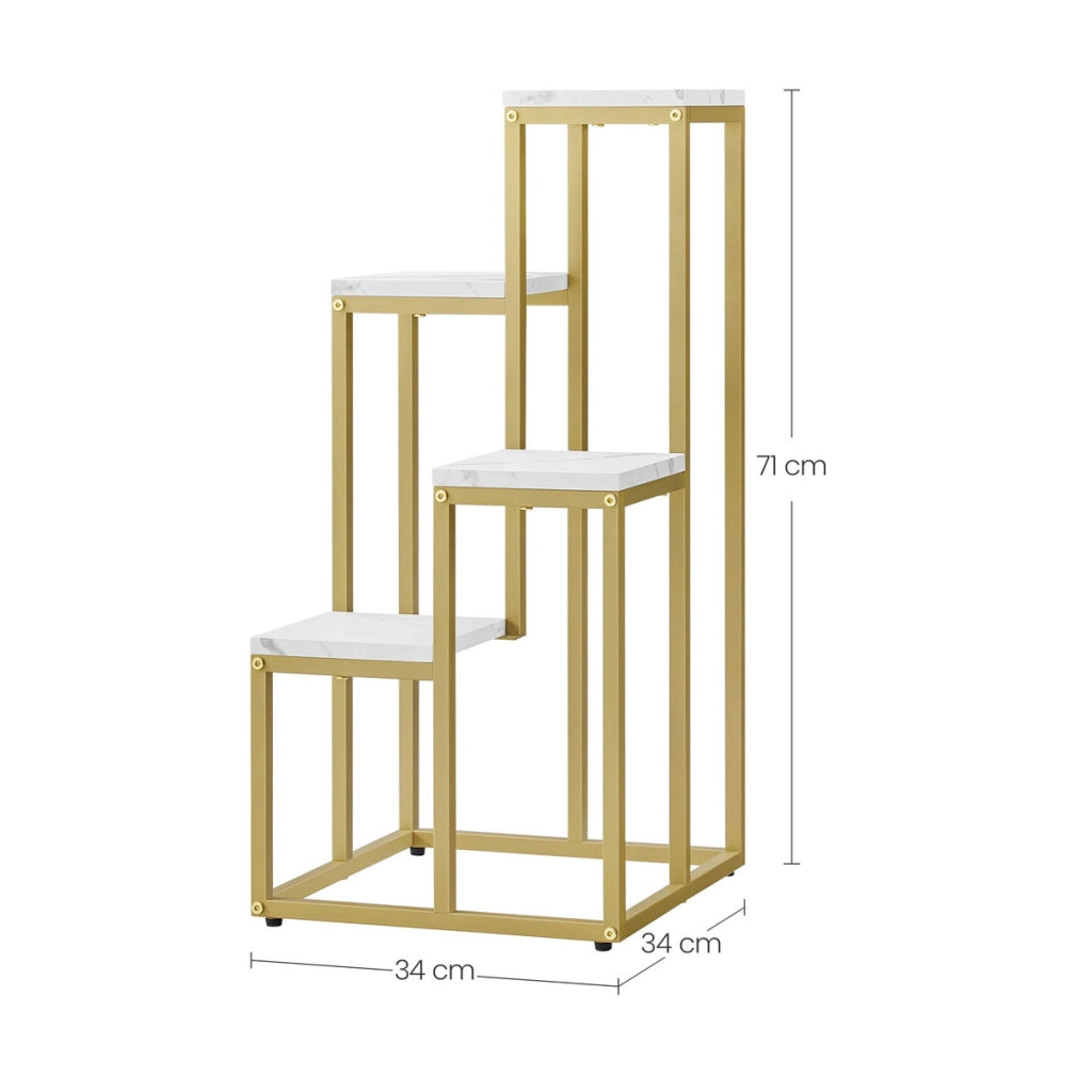 Portapiante a scala con 4 ripiani effetto marmo e struttura oro