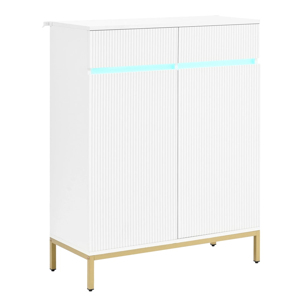 Scarpiera 80x35x103 cm con LED, 2 cassetti e ripiani regolabili in MDF bianco