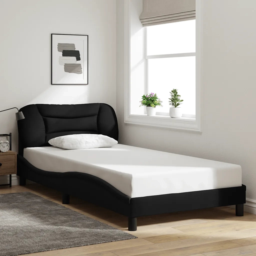 Letto singolo | Letto per adulti | Giroletto senza Materasso Hvar Nero 100x200 cm in Tessuto