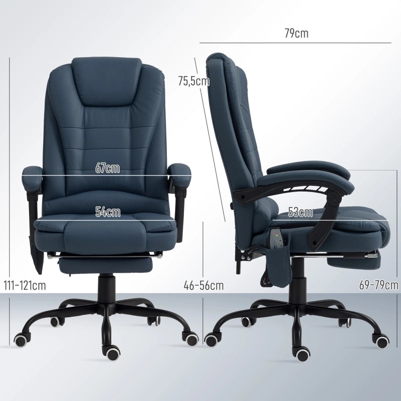 SEDIA UFFICIO Massaggiante 67x67x111-121 cm Pelle Blu