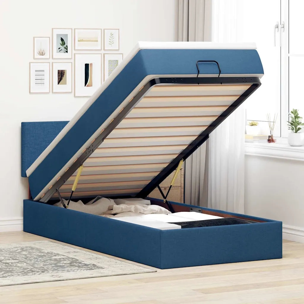 Pouf Letto con Materasso Blu 100x200 cm in Tessuto