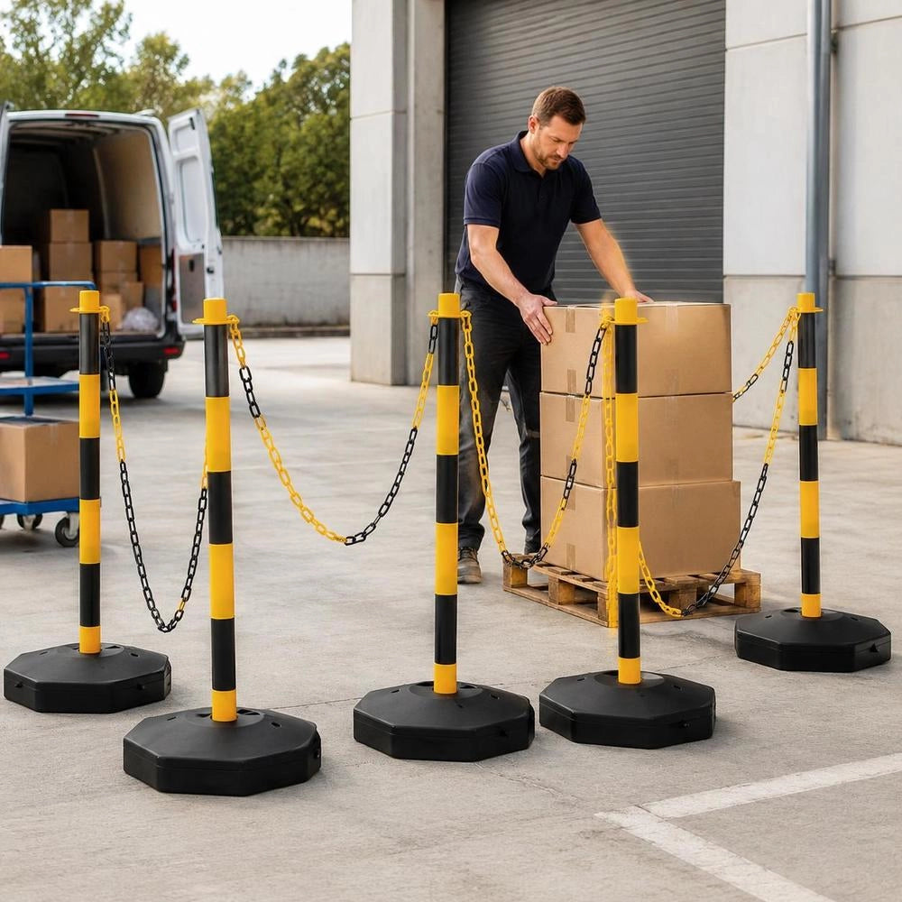 Road Barriers 6 Pieces 2.4 M For Sidewalks, Roads, Parking Lots, Fillable Base With Water Or Sand, Visible Signaling Mobility Barrier, Safety Traffic Space Demarcation