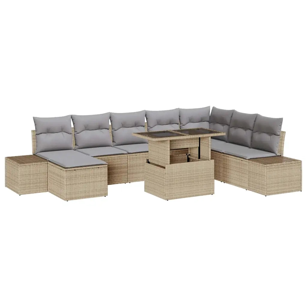 Set Divano da Giardino 9 pcs Beige e Grigio Chiaro polyrattan 3349236
